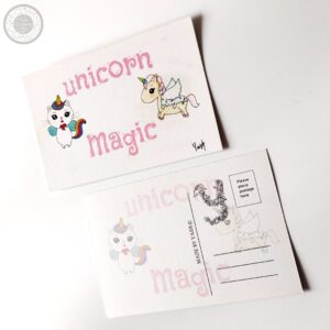 unicorn double sided print postcard