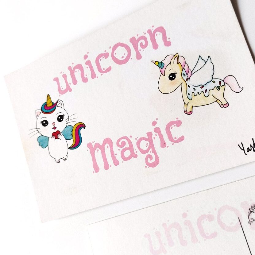 unicorn double sided print postcard